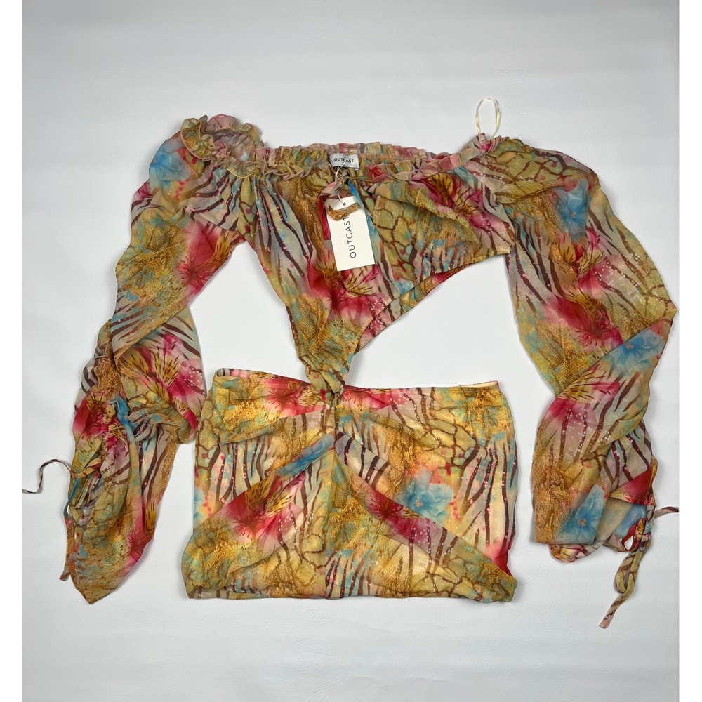 Outcast Mireya Mini Dress Miami Women's L Tropical Floral Long Sleeve